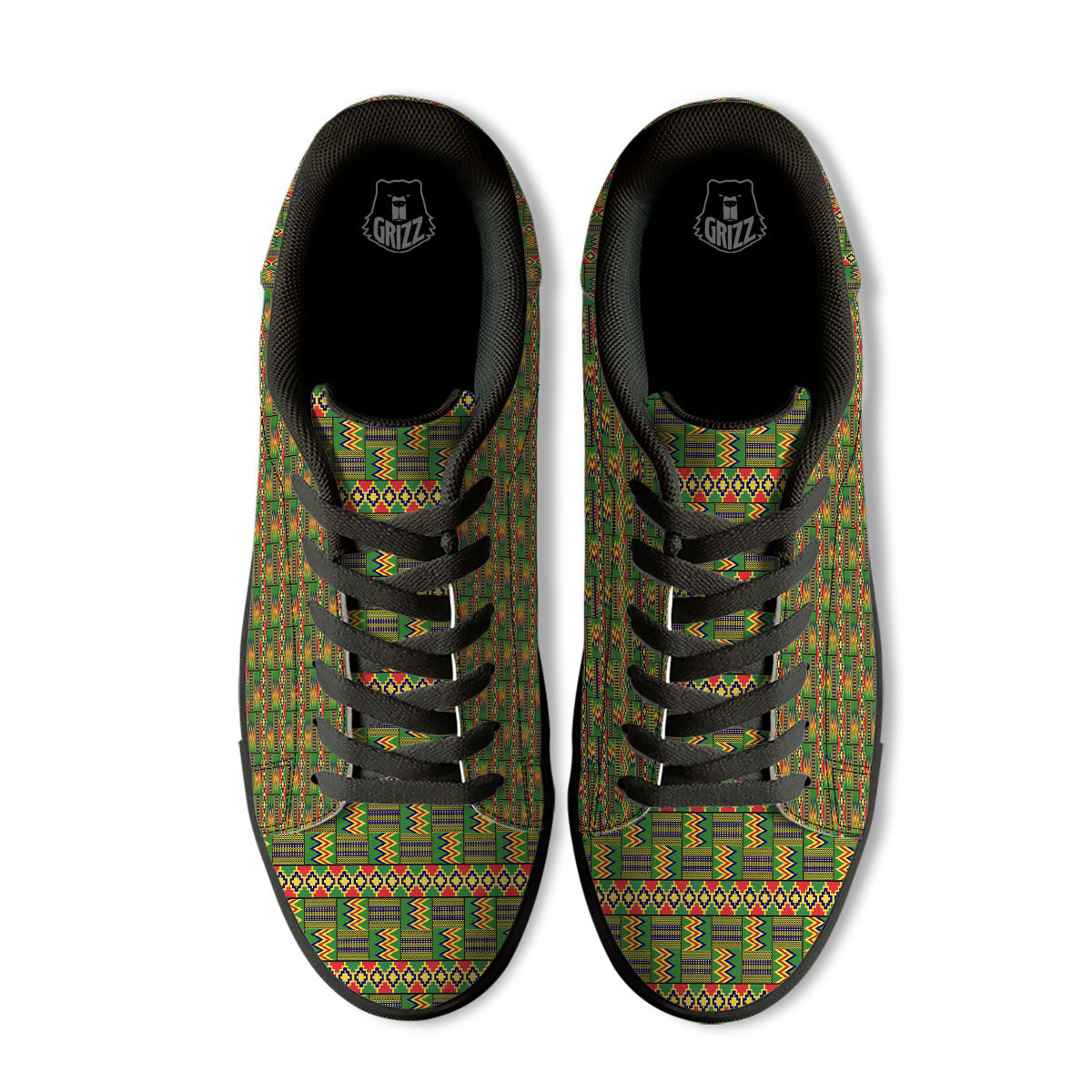 African Kente Print Pattern Black Low Top Sneakers-grizzshop