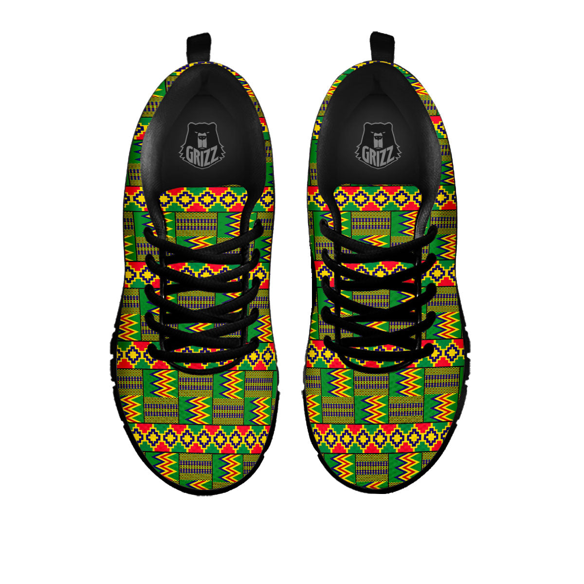 African Kente Print Pattern Black Sneaker-grizzshop