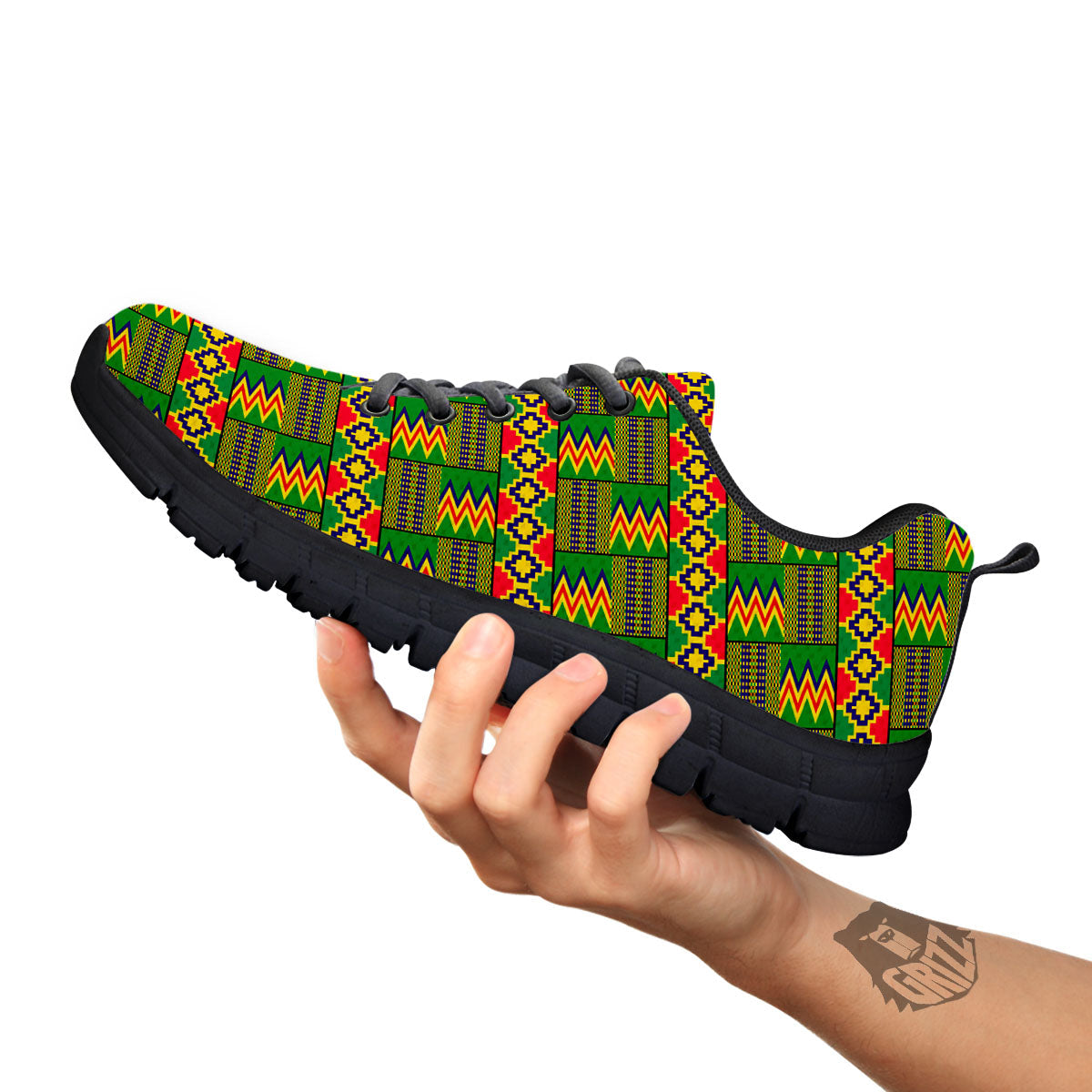 African Kente Print Pattern Black Sneaker-grizzshop