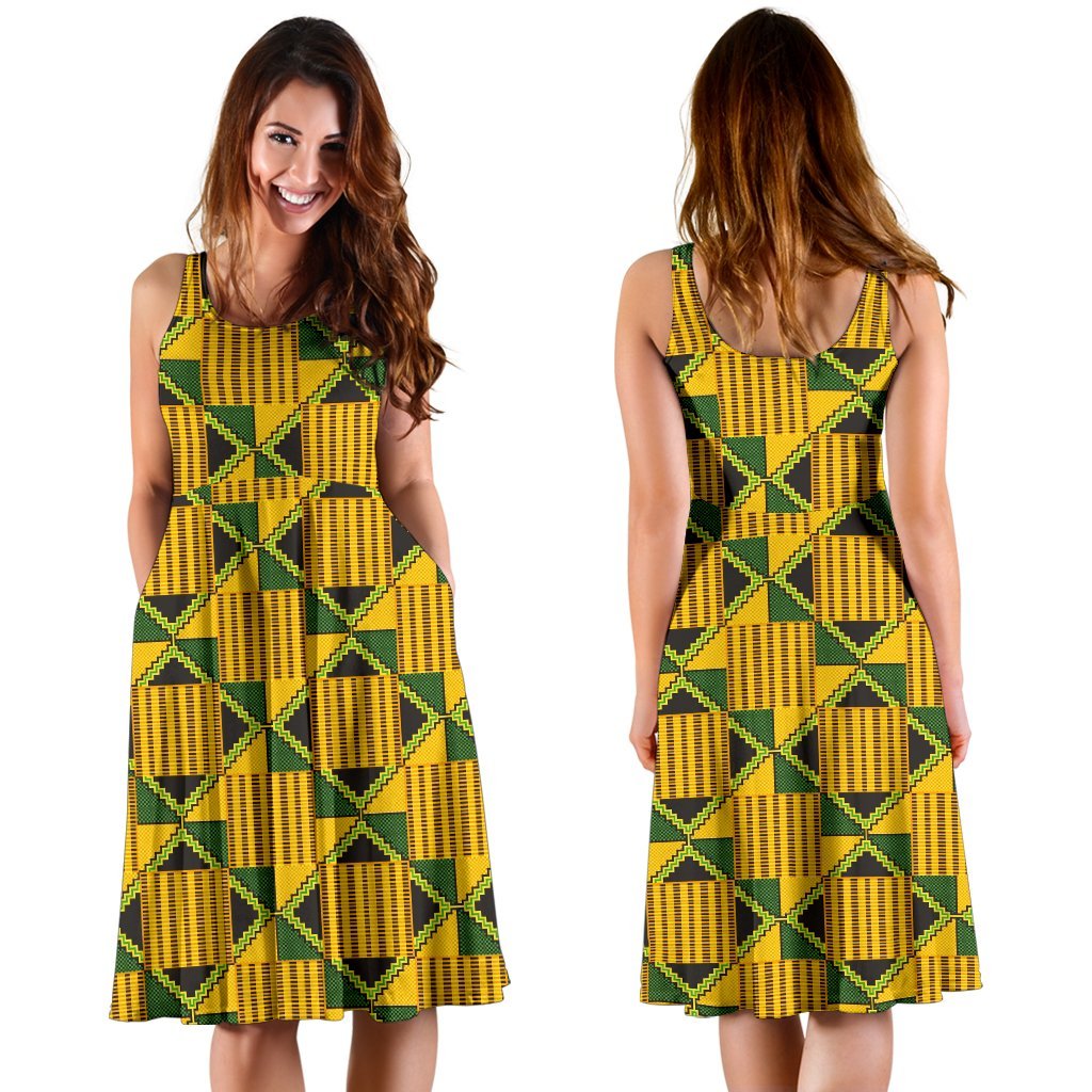 African Kente Print Pattern Dress-grizzshop