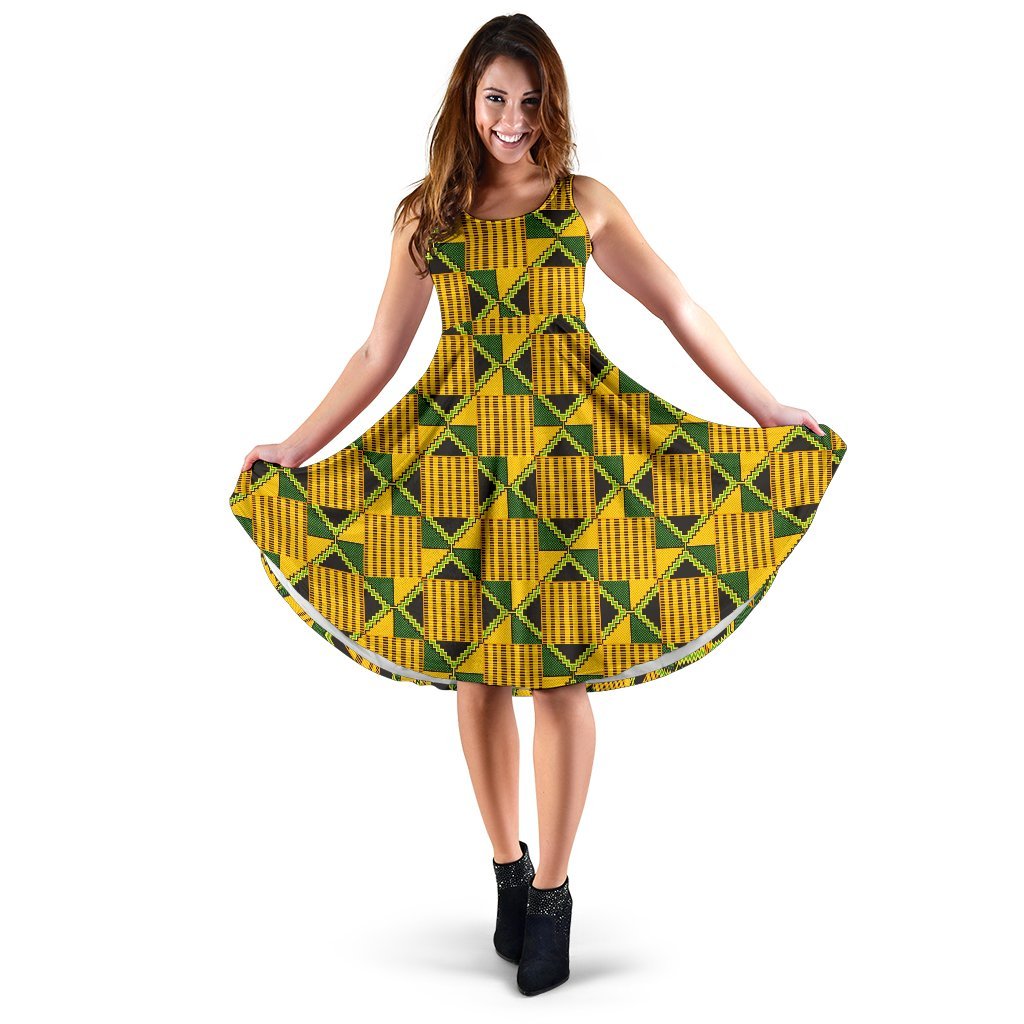 African Kente Print Pattern Dress-grizzshop