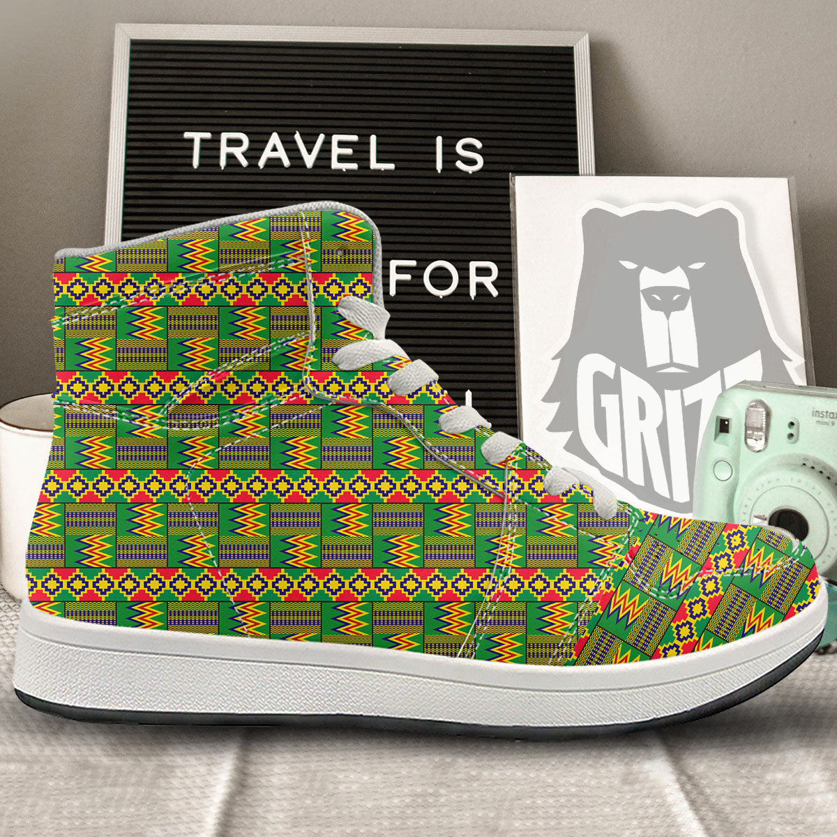 African Kente Print Pattern High Top Sneakers-grizzshop
