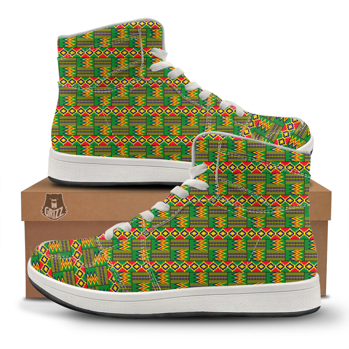 African Kente Print Pattern High Top Sneakers-grizzshop