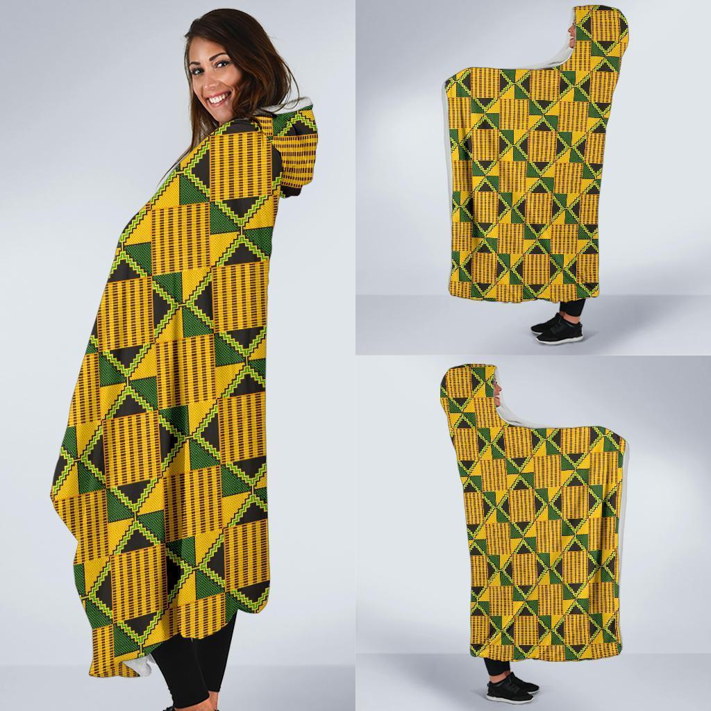 African Kente Print Pattern Hooded Blanket-grizzshop