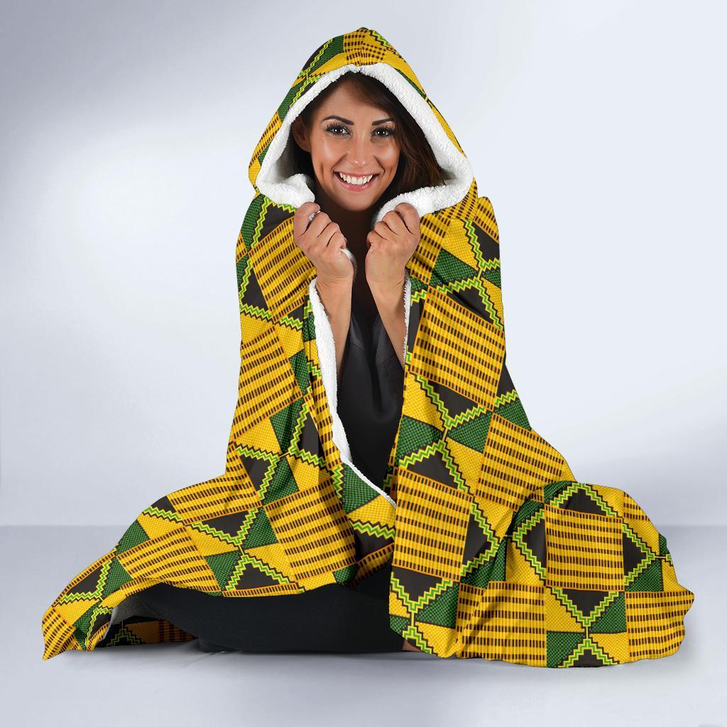 African Kente Print Pattern Hooded Blanket-grizzshop