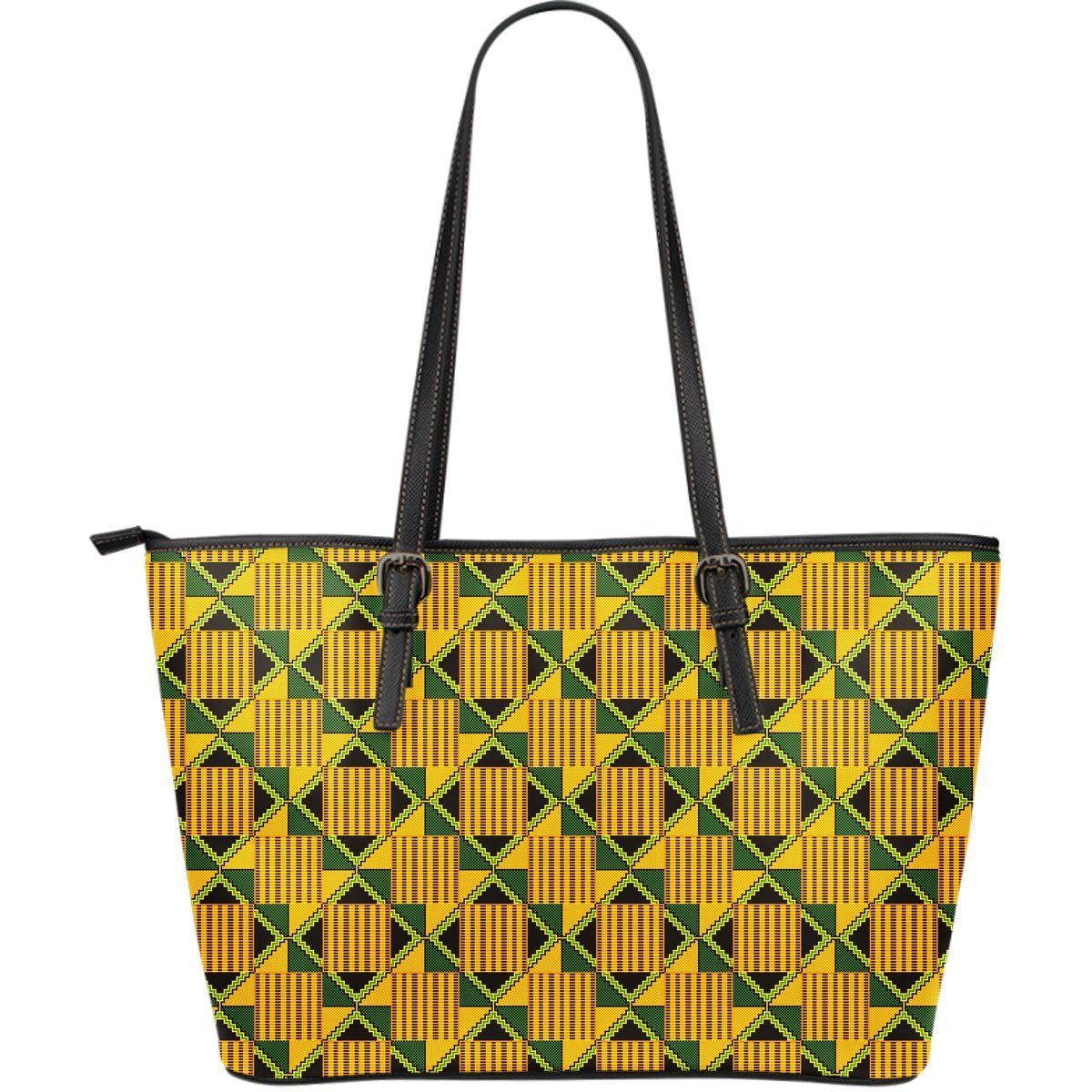 African Kente Print Pattern Leather Tote Bag-grizzshop