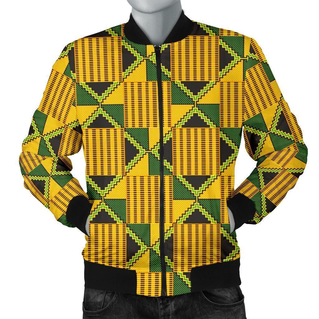 African Kente Print Pattern Men's Bomber Jacket-grizzshop