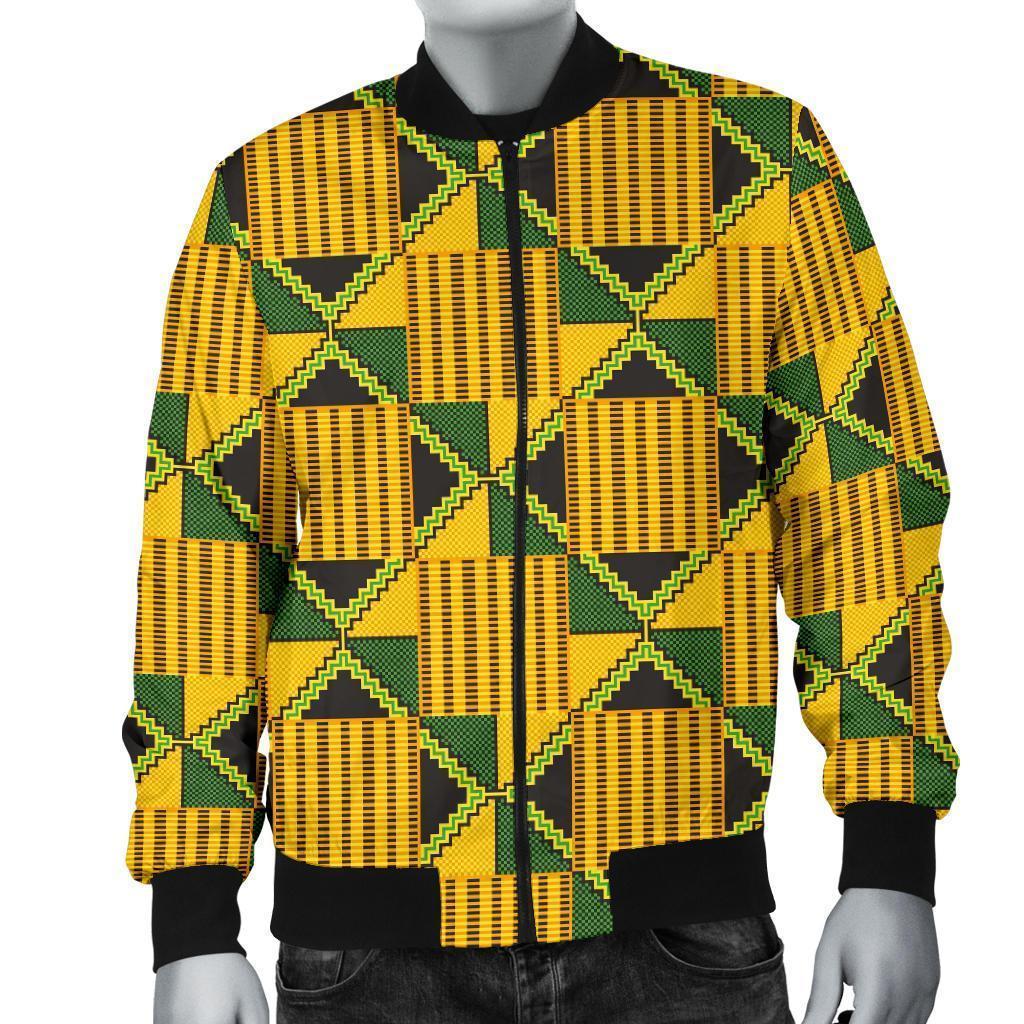 African Kente Print Pattern Men's Bomber Jacket-grizzshop