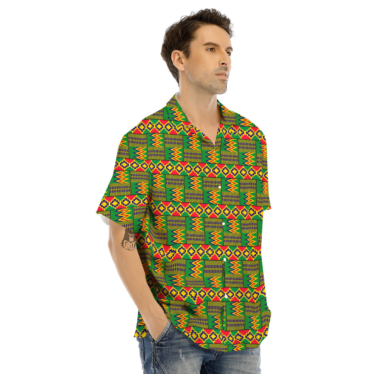 African Kente Print Pattern Men's Hawaiian Shirt-grizzshop