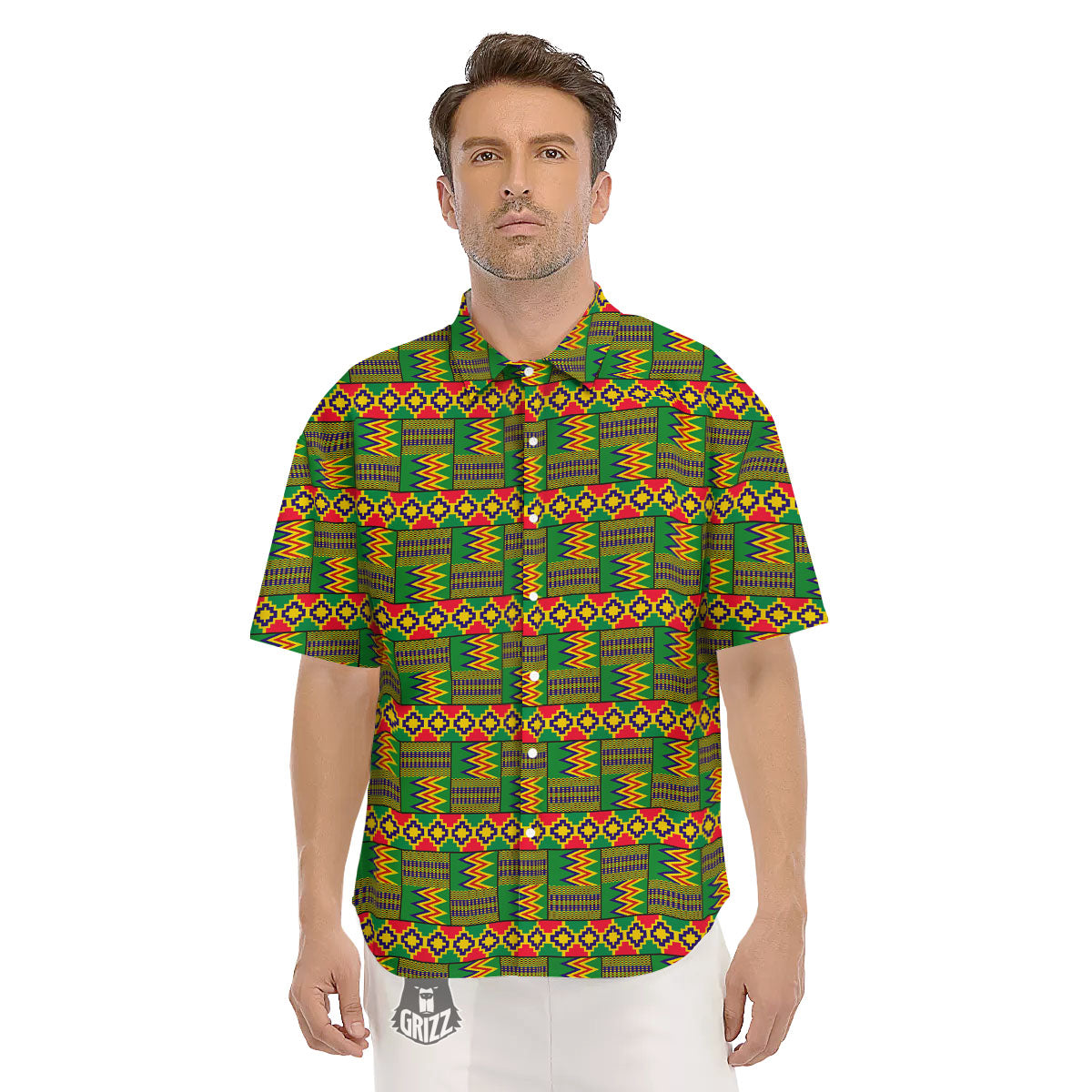 African Kente Print Pattern Men's Short Sleeve Shirts-grizzshop