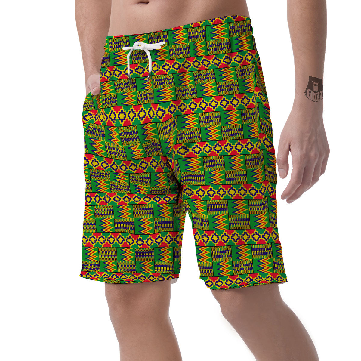 African Kente Print Pattern Men's Shorts-grizzshop