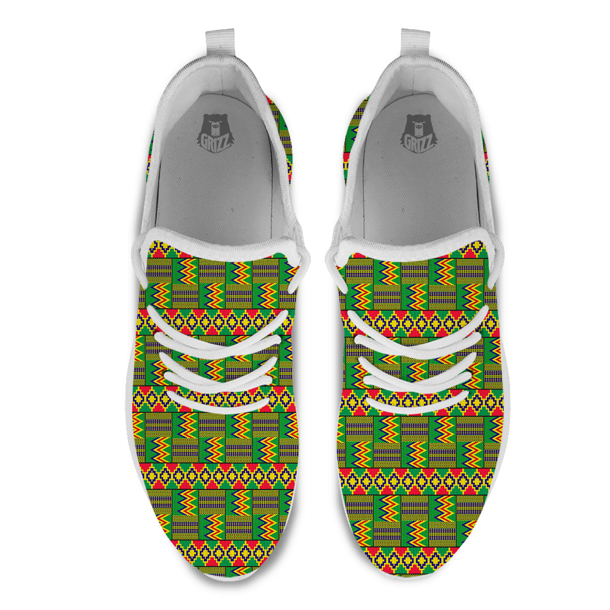 African Kente Print Pattern White Athletic Shoes-grizzshop