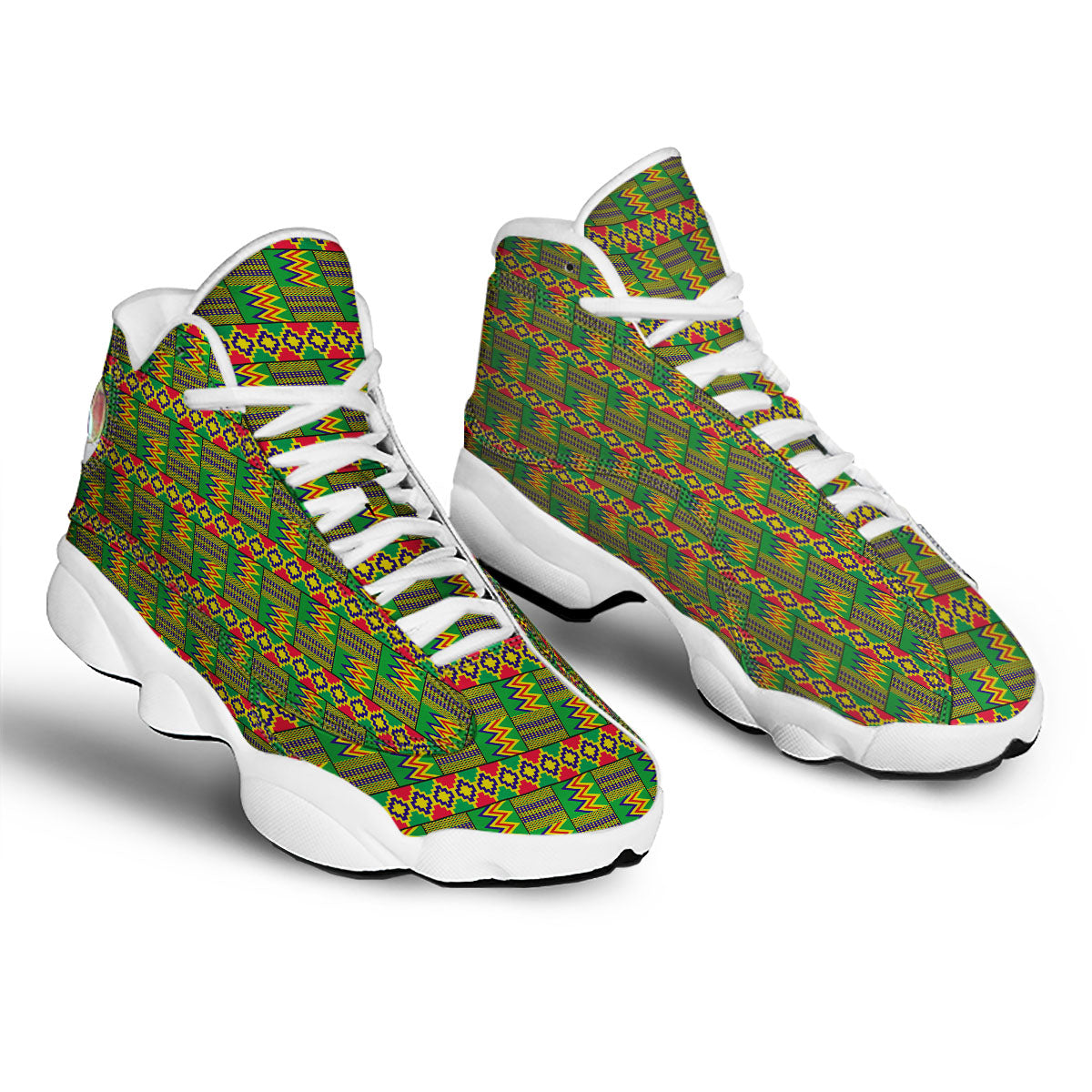 African Kente Print Pattern White Basketball Shoes-grizzshop