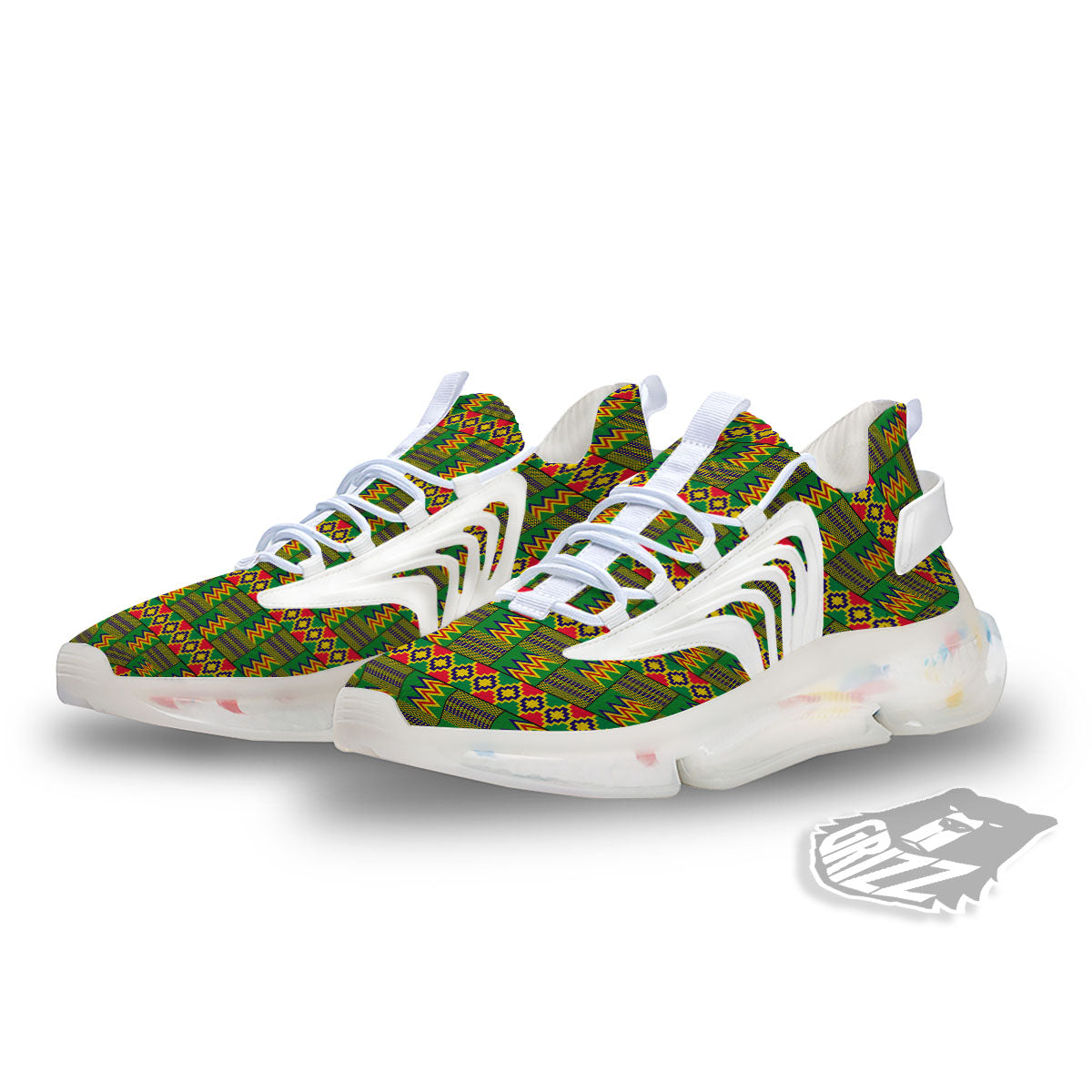 African Kente Print Pattern White Gym Shoes-grizzshop