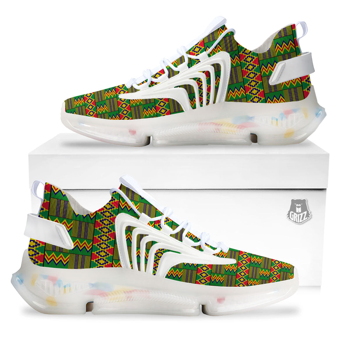 African Kente Print Pattern White Gym Shoes-grizzshop