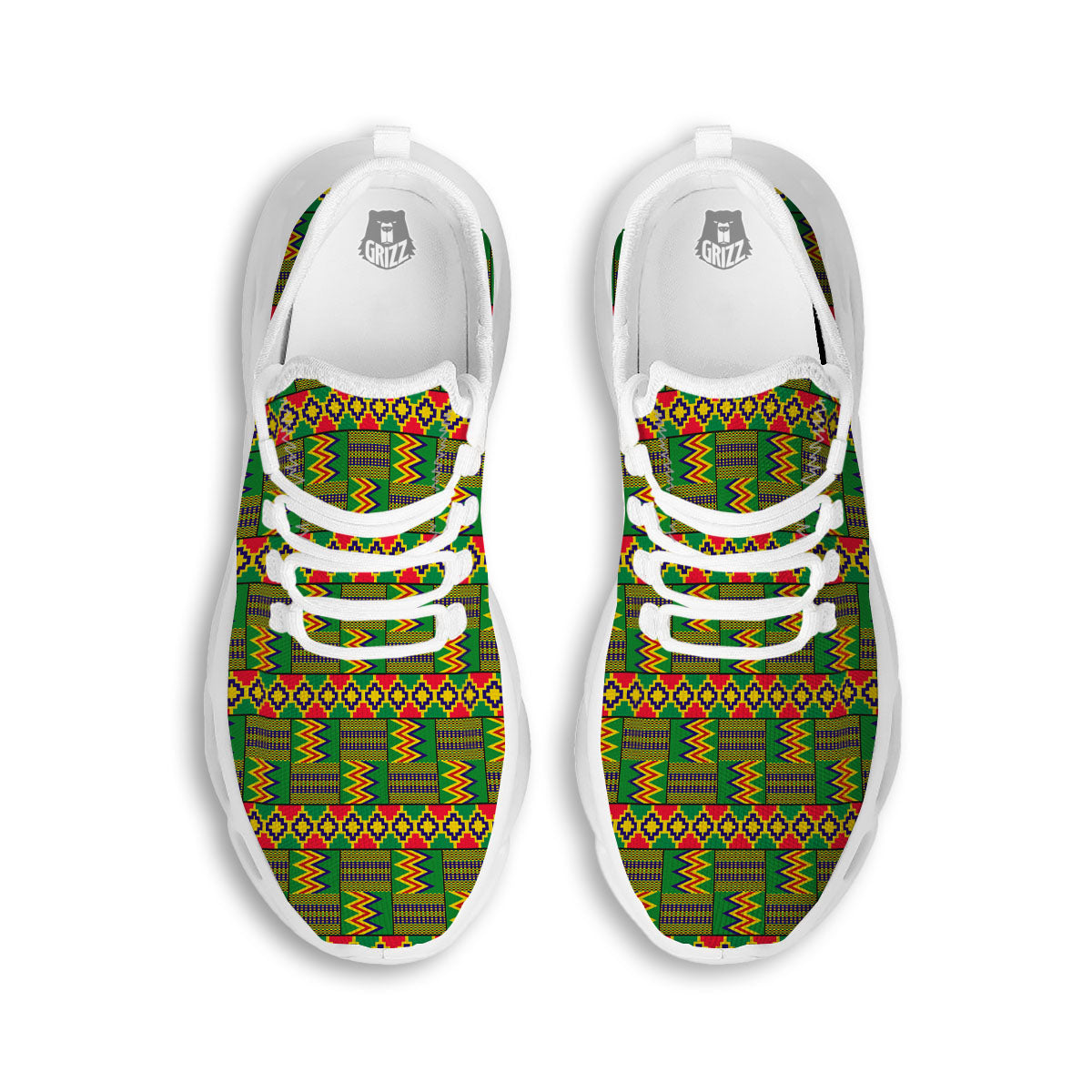 African Kente Print Pattern White Running Shoes-grizzshop