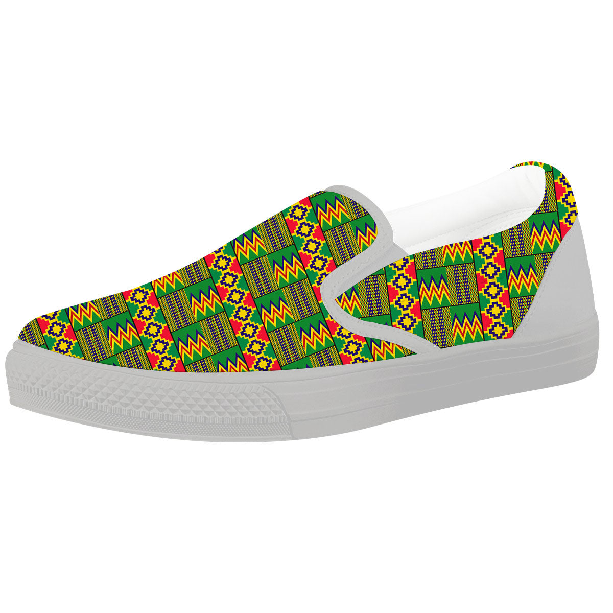 African Kente Print Pattern White Slip On Shoes-grizzshop