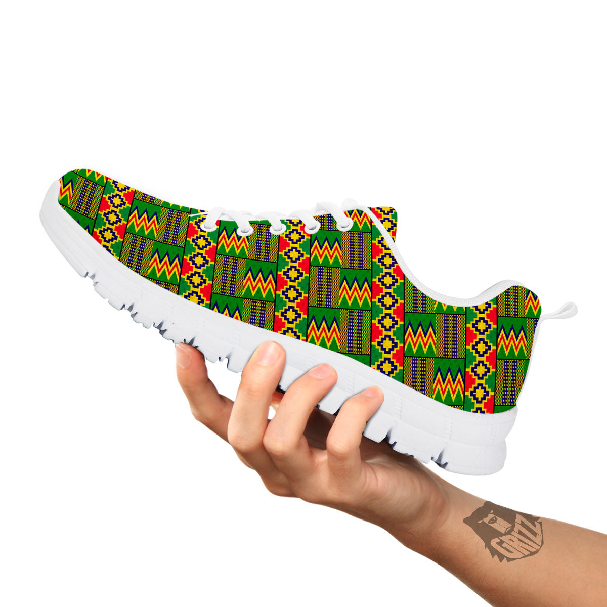 African Kente Print Pattern White Sneaker-grizzshop