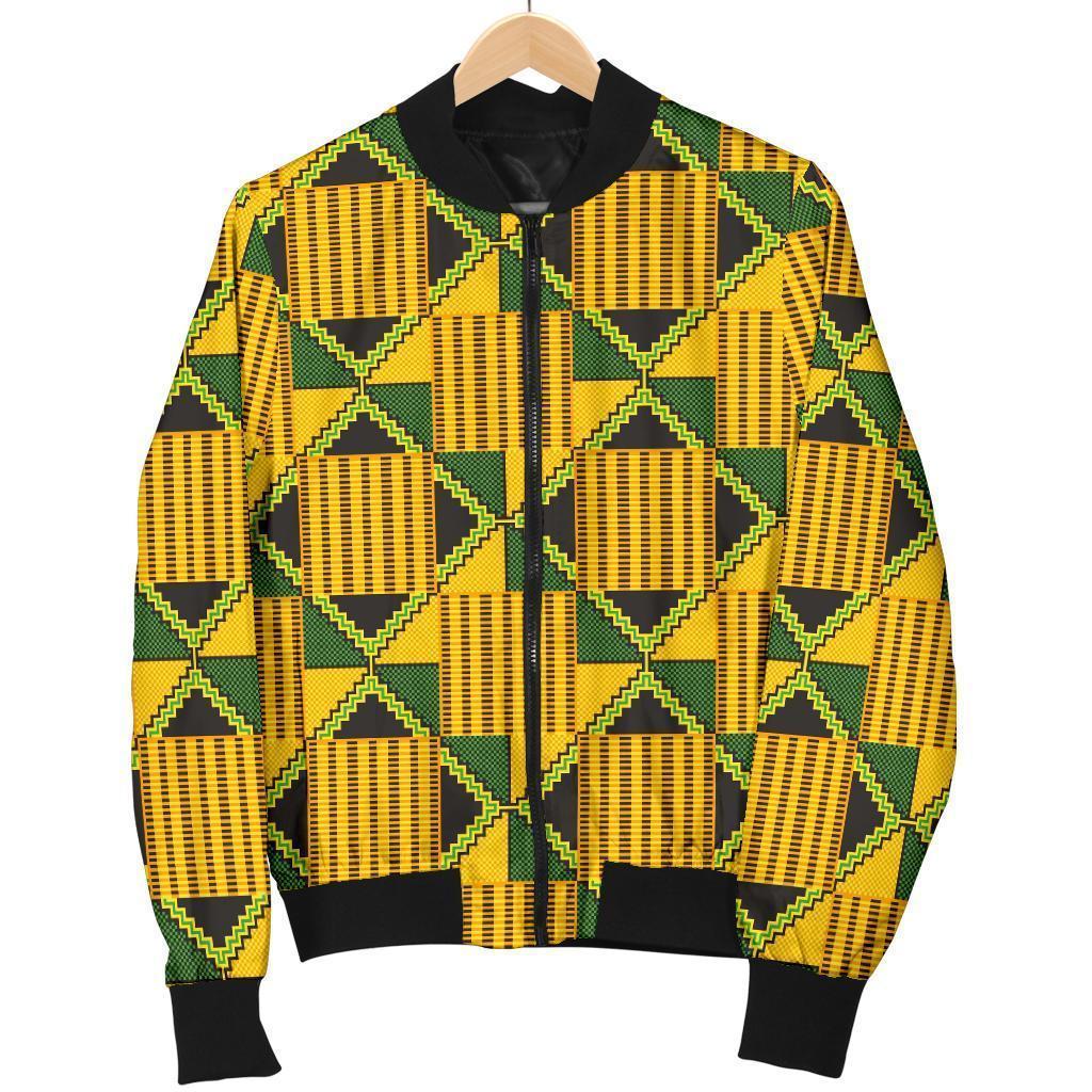 African Kente Print Pattern Women Casual Bomber Jacket-grizzshop