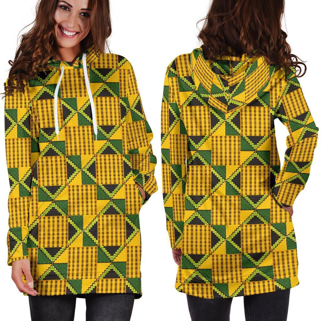 African Kente Print Pattern Women Hoodie Dress-grizzshop