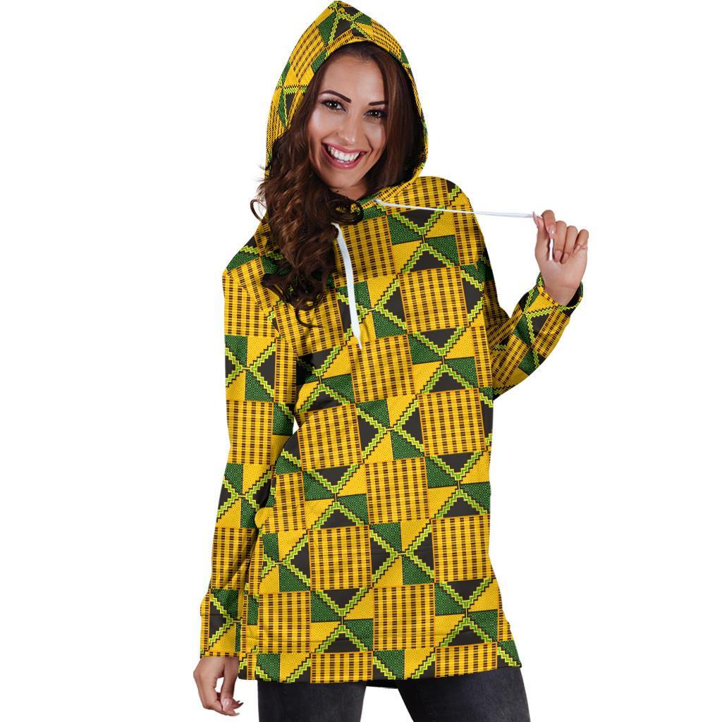 African Kente Print Pattern Women Hoodie Dress-grizzshop