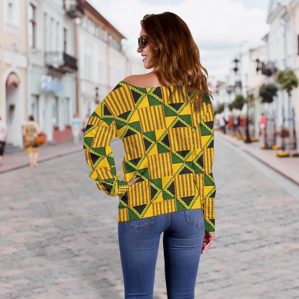 African Kente Print Pattern Women Off Shoulder Sweatshirt-grizzshop