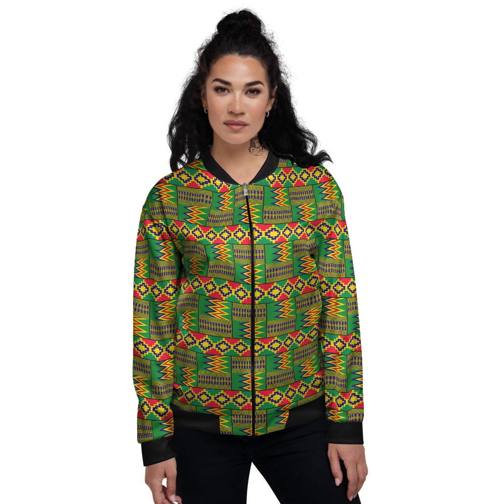 African Kente Print Pattern Women's Bomber Jacket-grizzshop