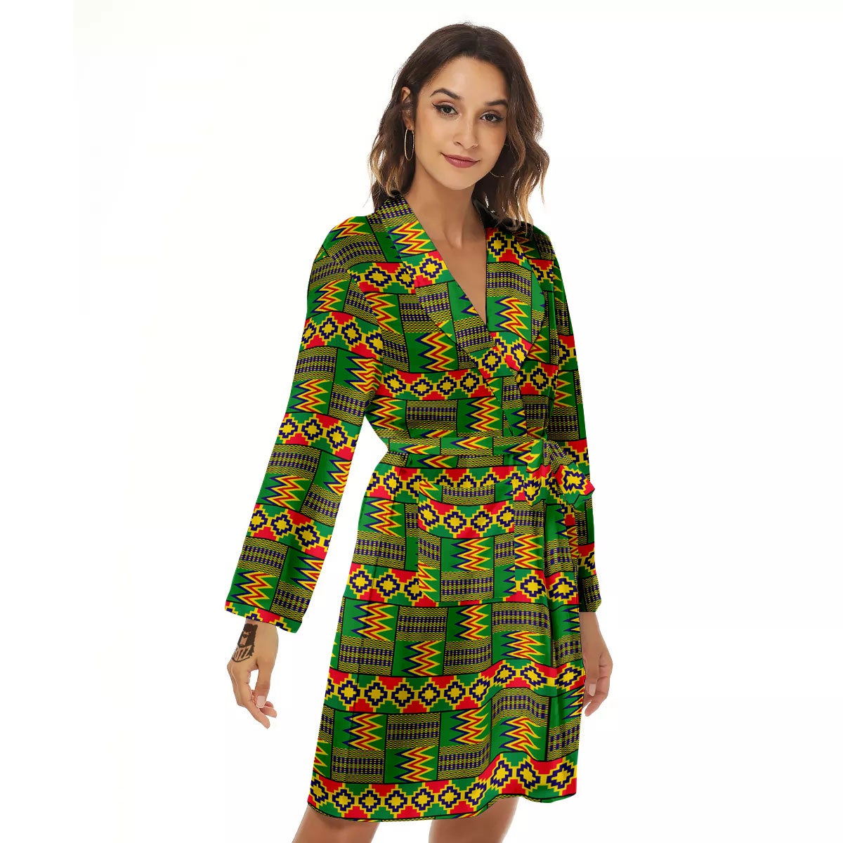 African Kente Print Pattern Women's Robe-grizzshop