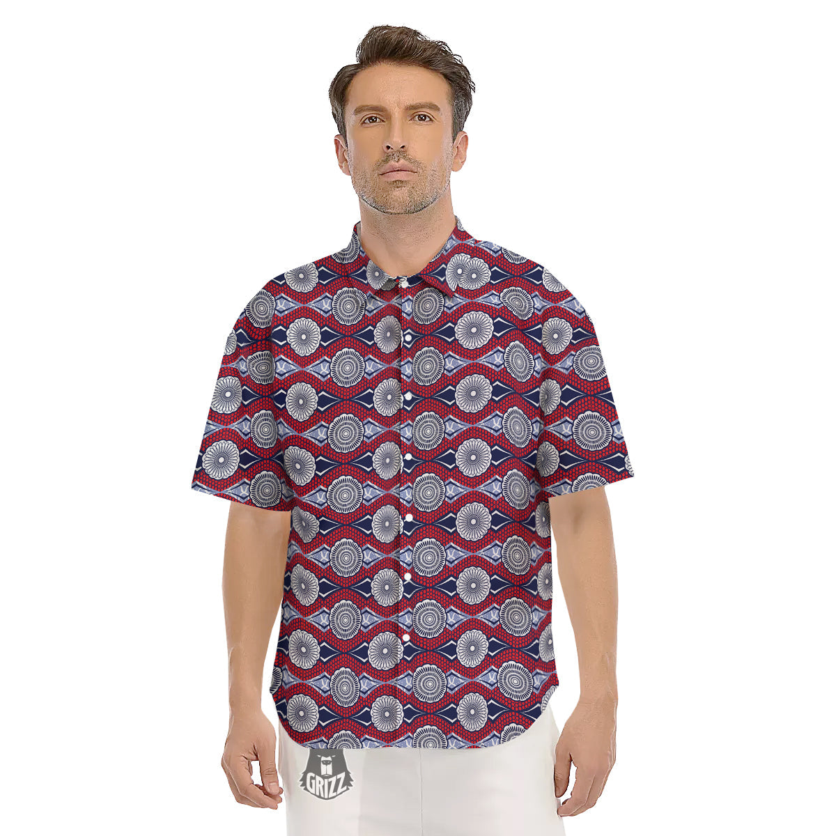 African Kitenge Print Men's Short Sleeve Shirts-grizzshop