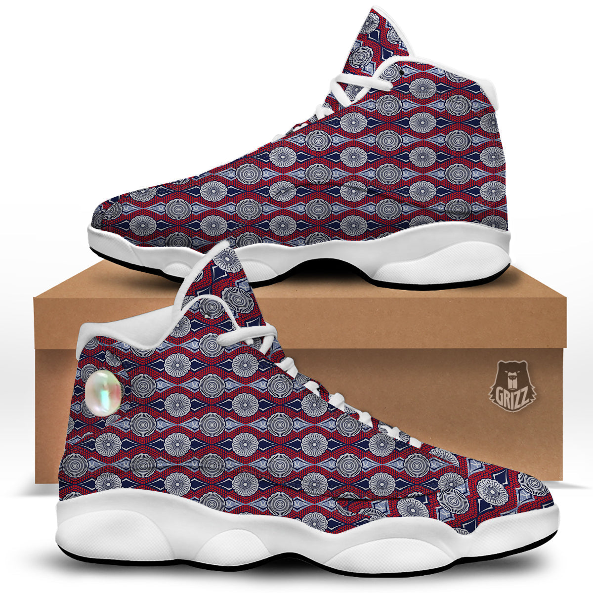 African Kitenge Print White Basketball Shoes-grizzshop
