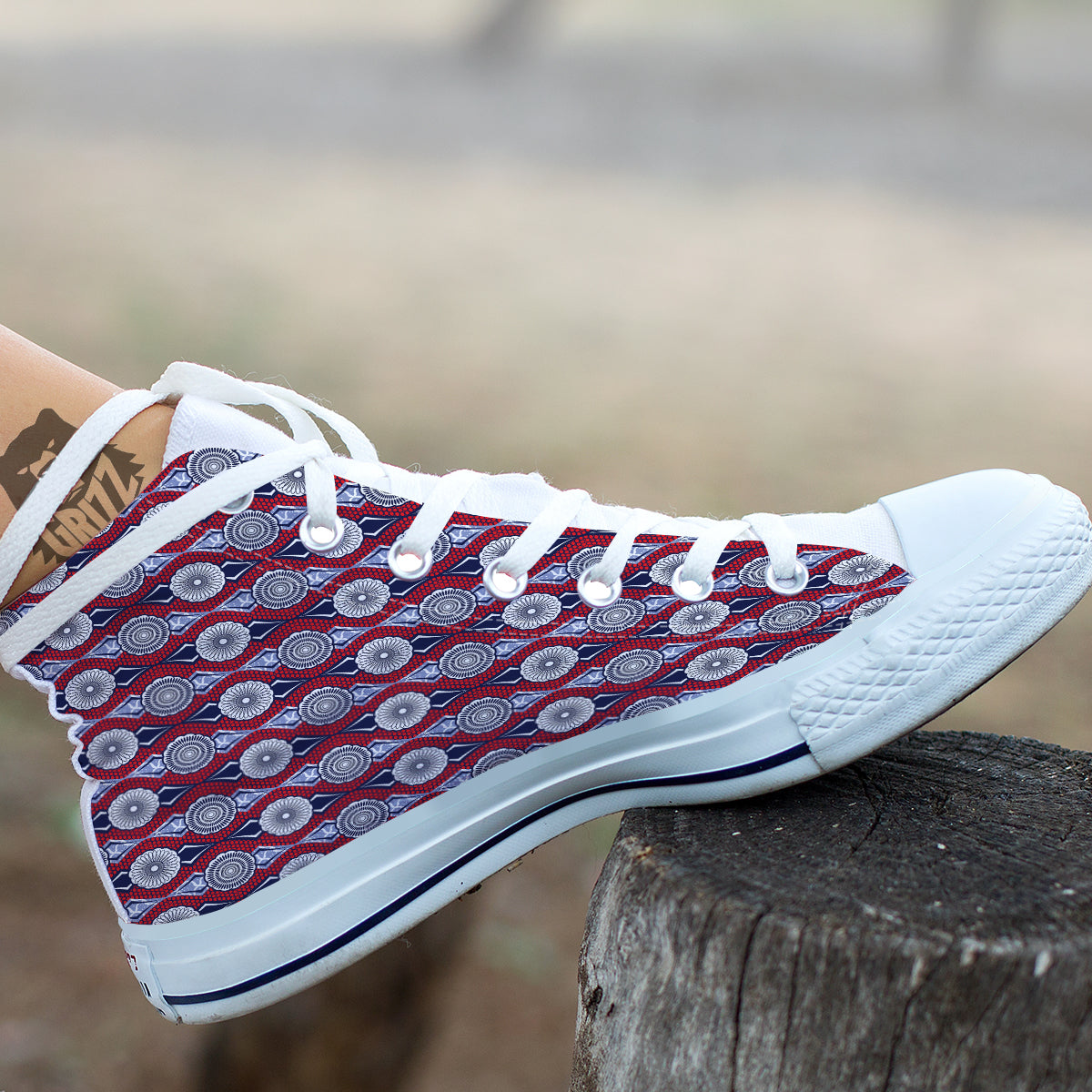 African Kitenge Print White High Top Shoes-grizzshop