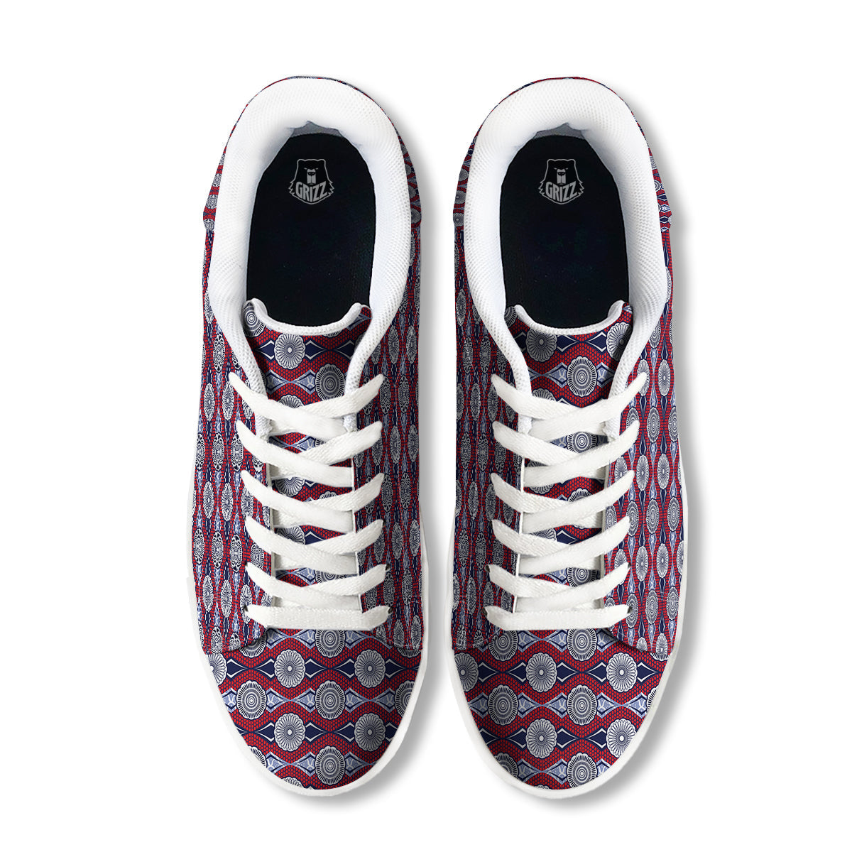 African Kitenge Print White Low Top Sneakers-grizzshop