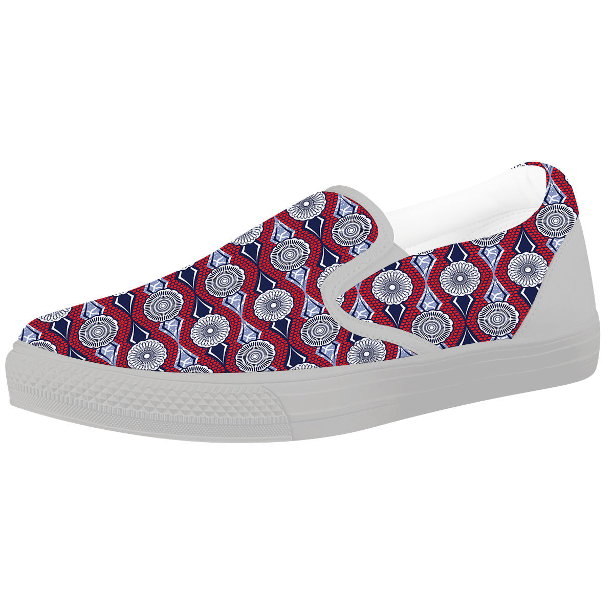 African Kitenge Print White Slip On Shoes-grizzshop
