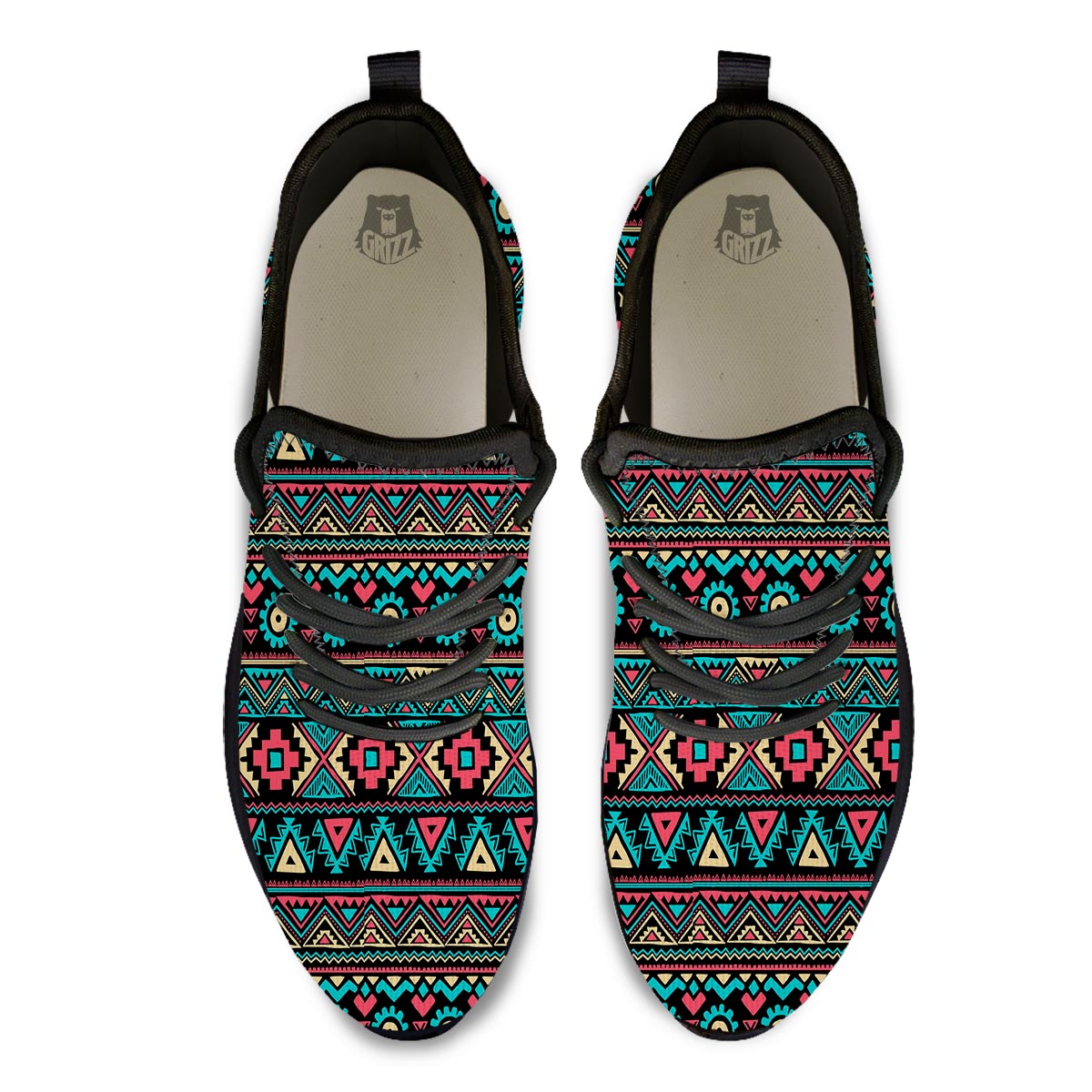 African Tribal Ethnic Print Pattern Black Athletic Shoes-grizzshop