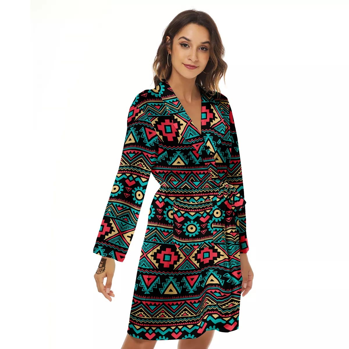 African Tribal Ethnic Print Pattern Women's Robe-grizzshop