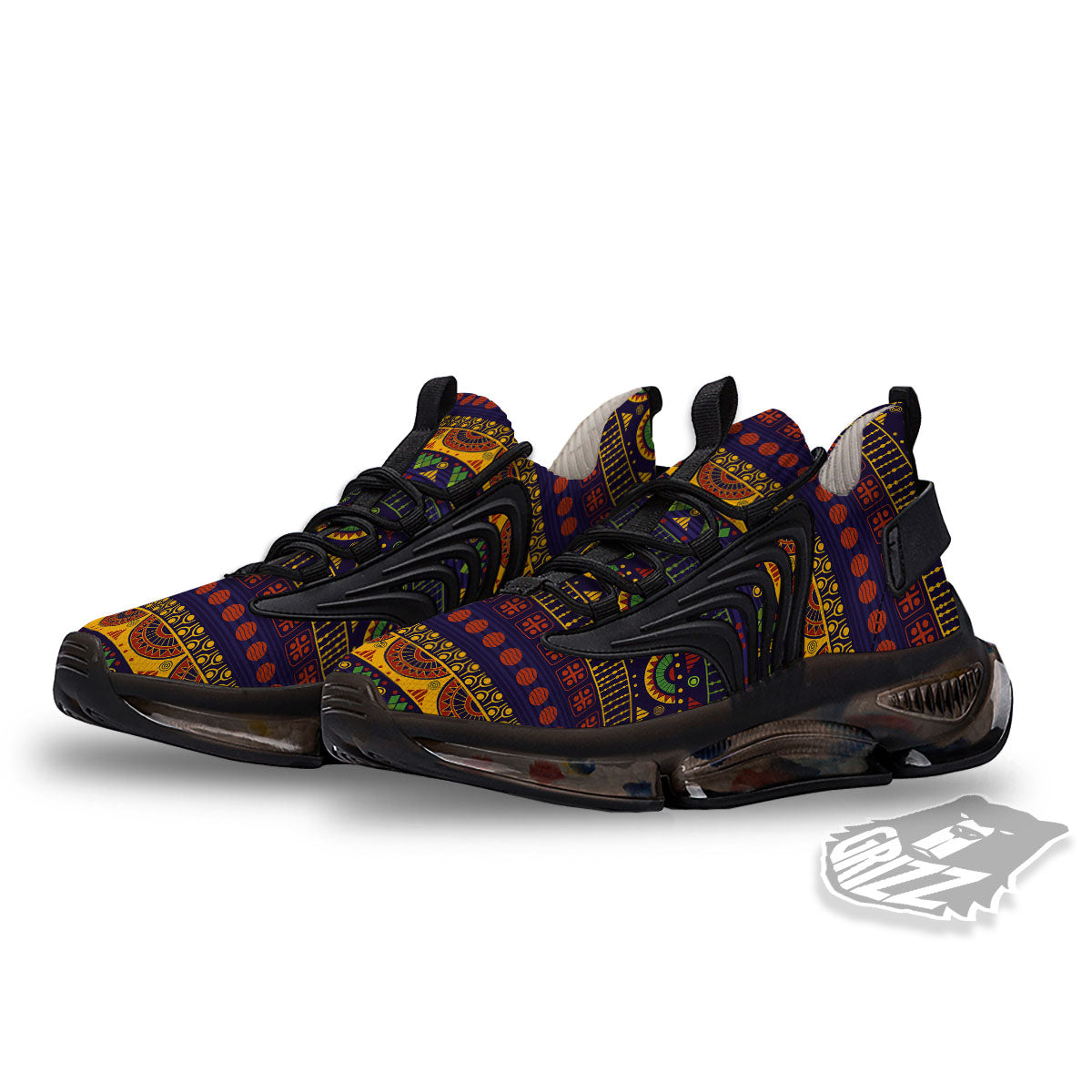 African Tribal Native Print Pattern Black Gym Shoes-grizzshop