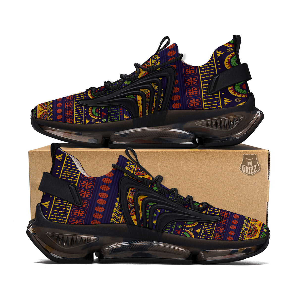 African Tribal Native Print Pattern Black Gym Shoes-grizzshop