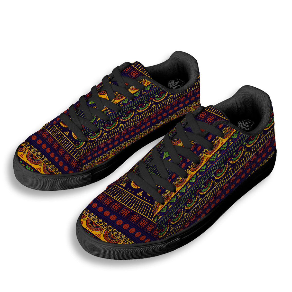 African Tribal Native Print Pattern Black Low Top Sneakers-grizzshop