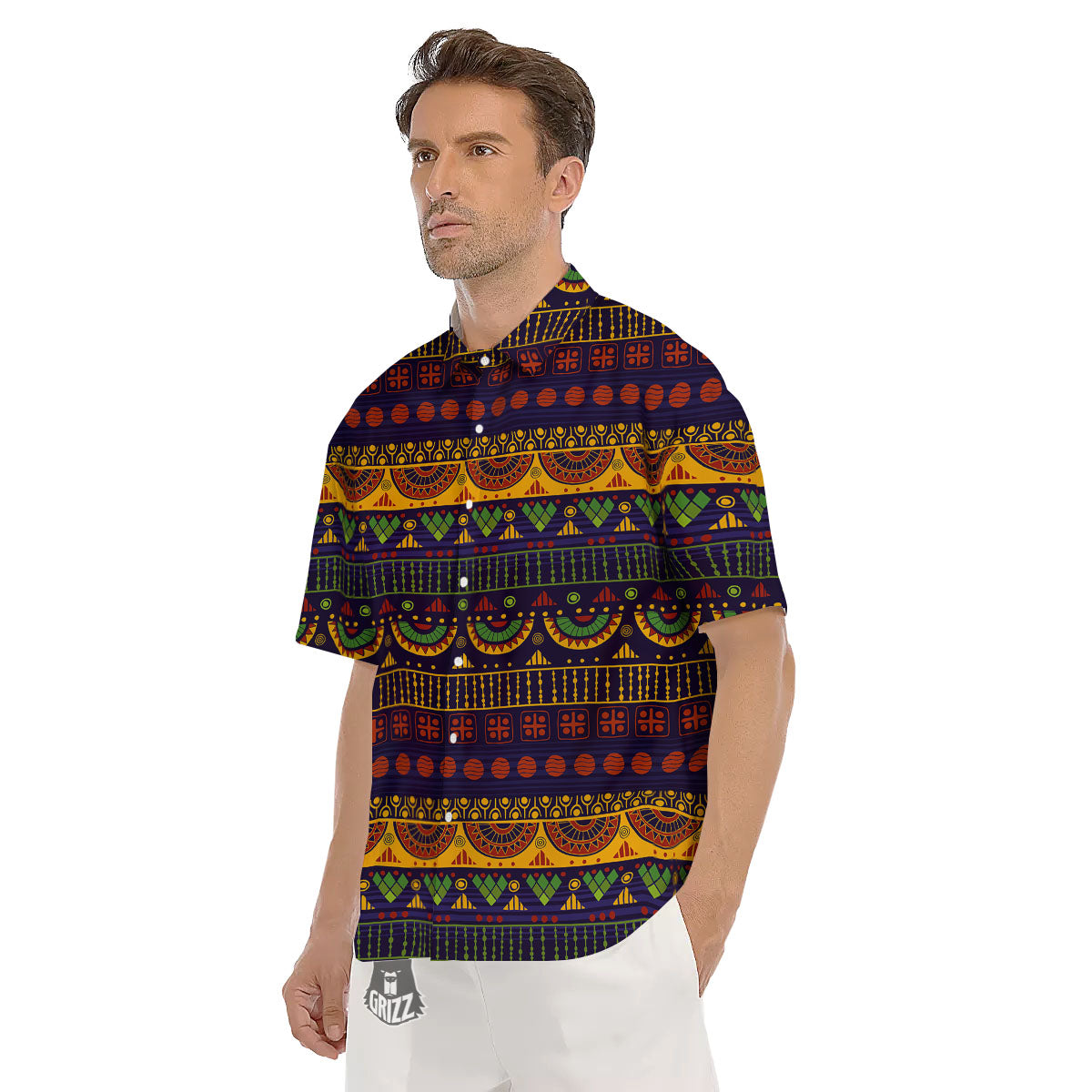 African Tribal Native Print Pattern Men's Short Sleeve Shirts-grizzshop