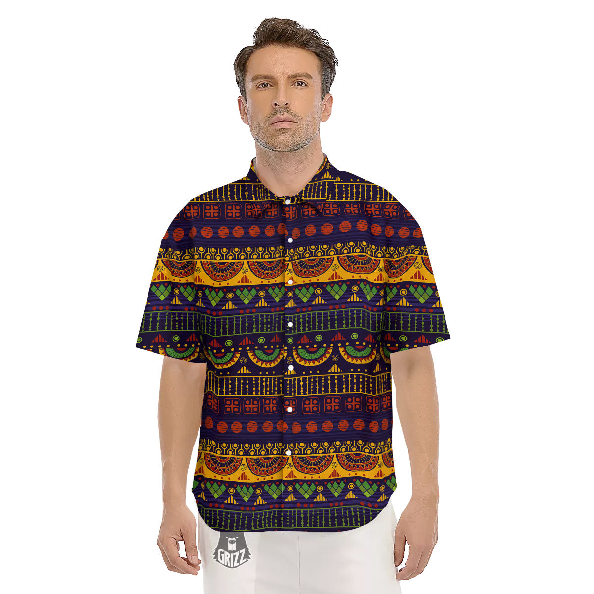 African Tribal Native Print Pattern Men's Short Sleeve Shirts-grizzshop