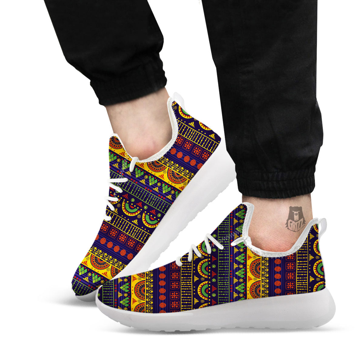 African Tribal Native Print Pattern White Athletic Shoes-grizzshop