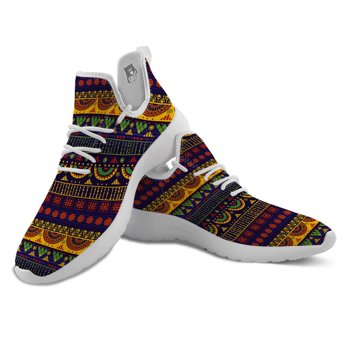 African Tribal Native Print Pattern White Athletic Shoes-grizzshop