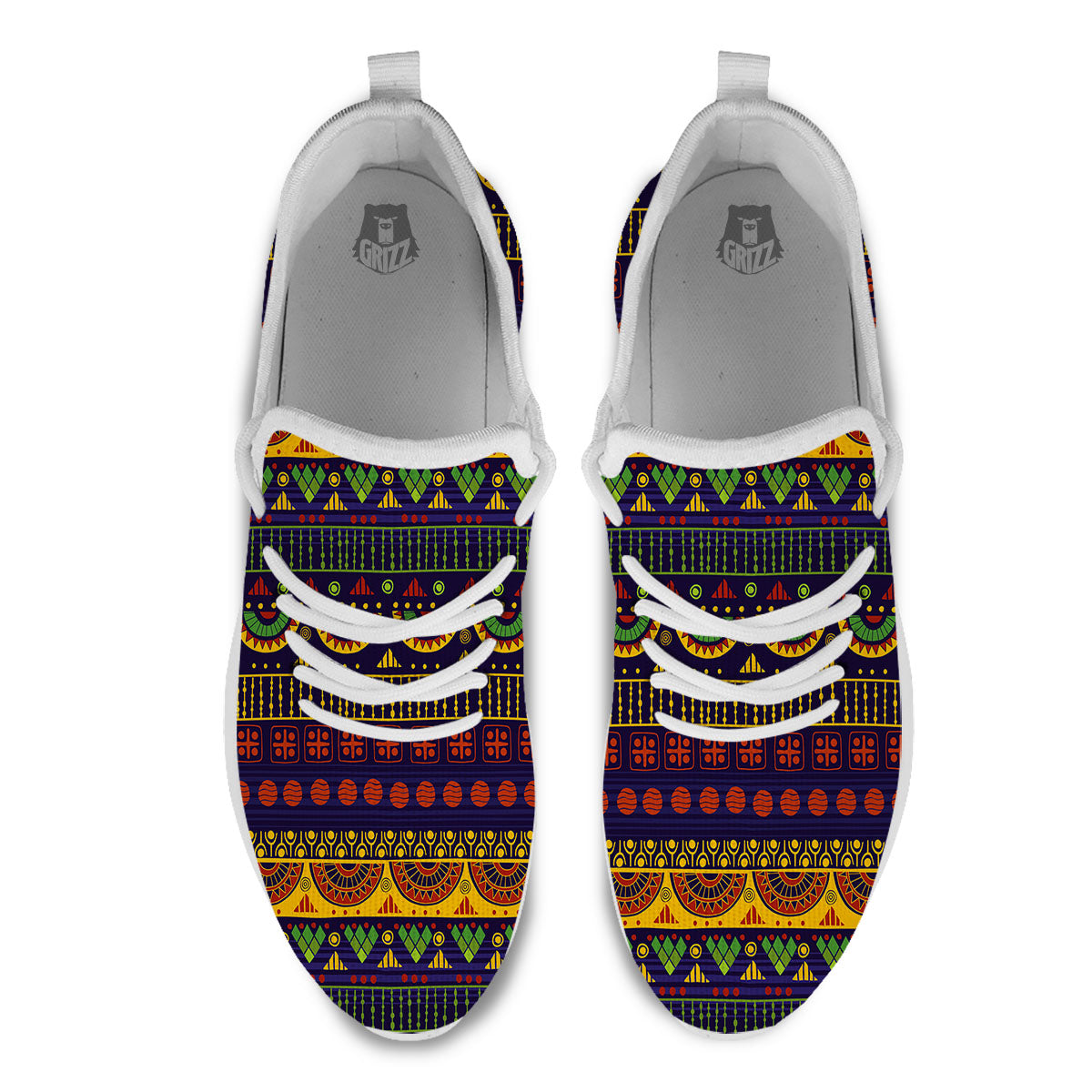 African Tribal Native Print Pattern White Athletic Shoes-grizzshop