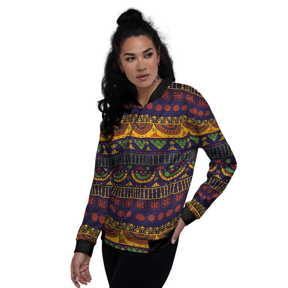 African Tribal Native Print Pattern Women's Bomber Jacket-grizzshop