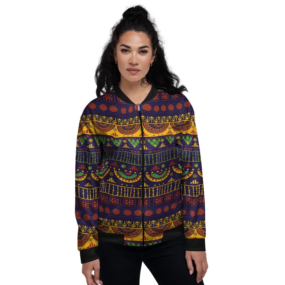 African Tribal Native Print Pattern Women's Bomber Jacket-grizzshop