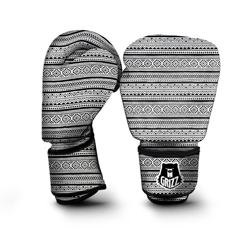 African Tribal White And Black Print Boxing Gloves-grizzshop