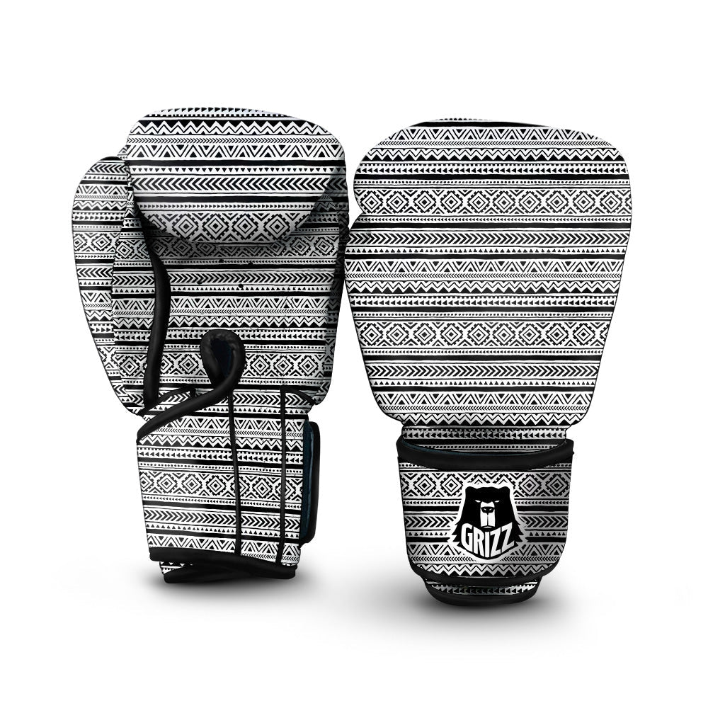 African Tribal White And Black Print Boxing Gloves-grizzshop