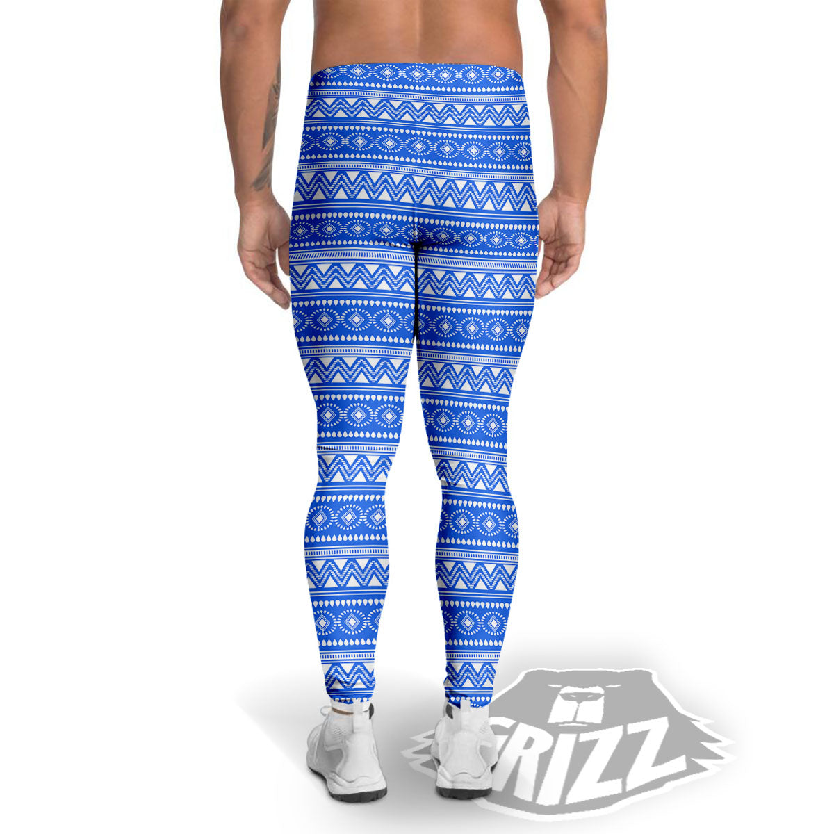 African White And Blue Print Pattern Men's Leggings-grizzshop