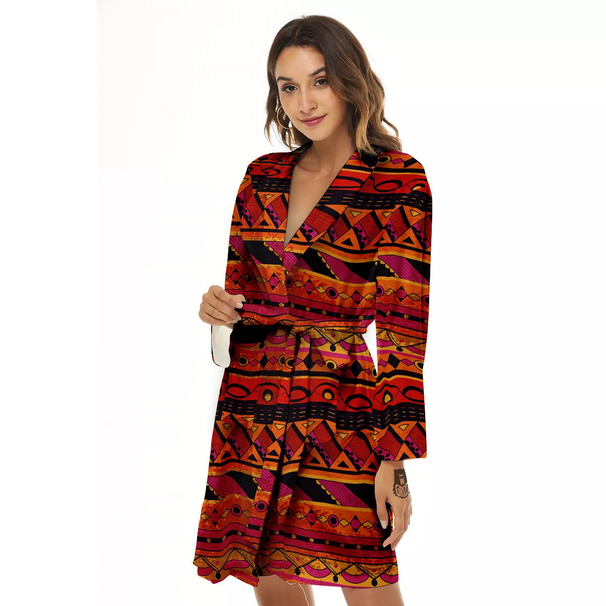 African Dashiki Black And Orange Print Women's Robe-grizzshop