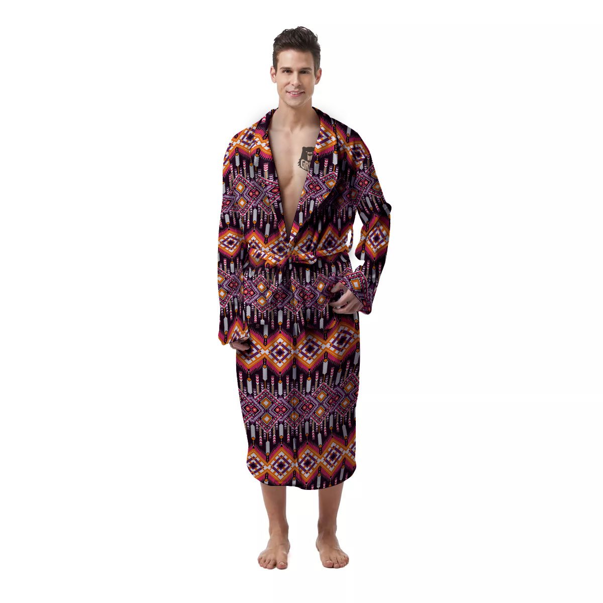 African Dashiki Black And Purple Print Men's Robe-grizzshop
